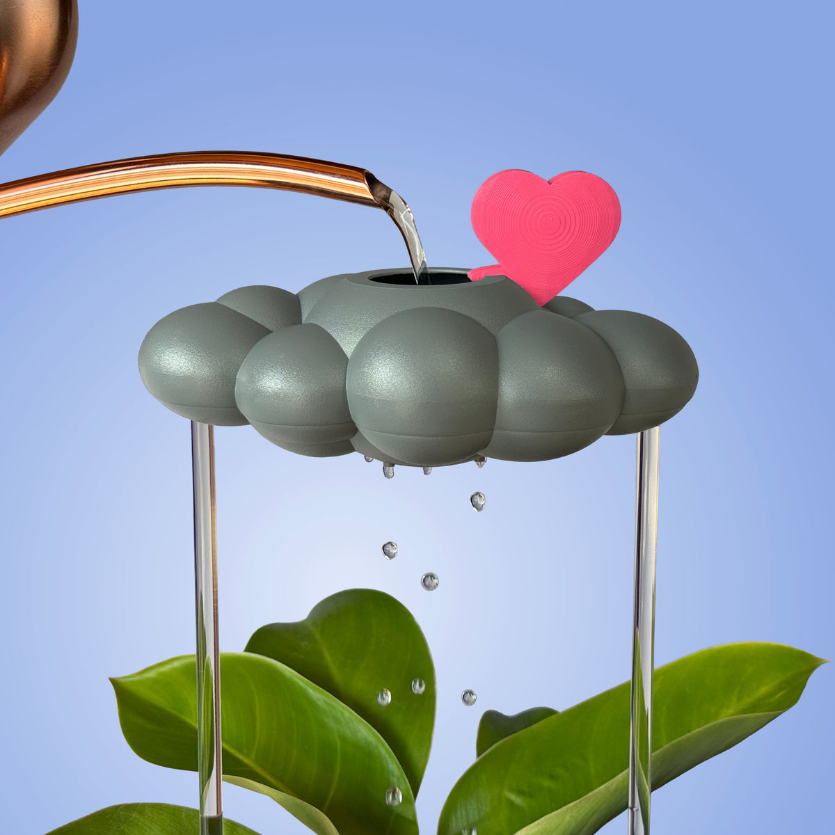 Stormy Dripping Rain Cloud with Pink Heart Charm