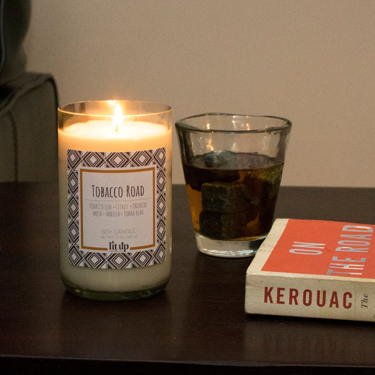 Tobacco Road 12 oz. soy candle in upcycled wine bottle - view 2