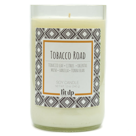 Tobacco Road 12 oz. soy candle in upcycled wine bottle - Candle Only