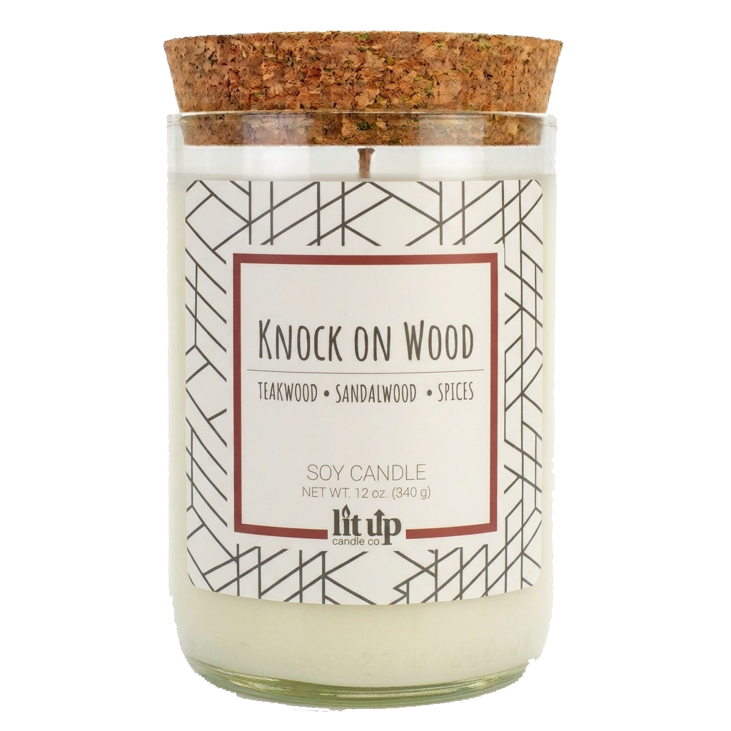 Knock on Wood 12 oz. soy candle in upcycled wine bottle - Candle + Cork Lid - view 5