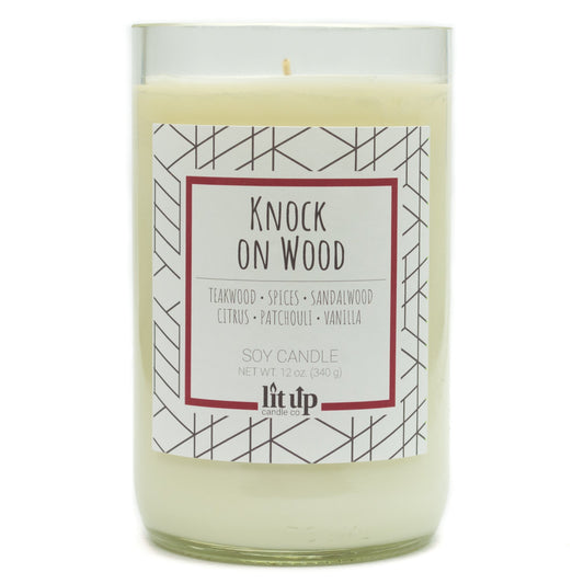 Knock on Wood 12 oz. soy candle in upcycled wine bottle - Candle Only