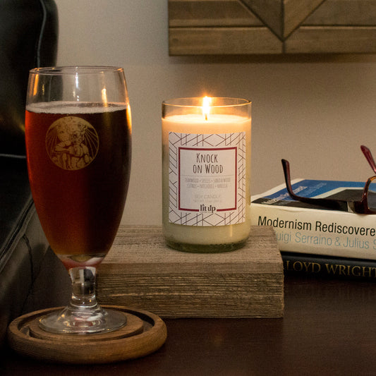 Knock on Wood 12 oz. soy candle in upcycled wine bottle - view 2