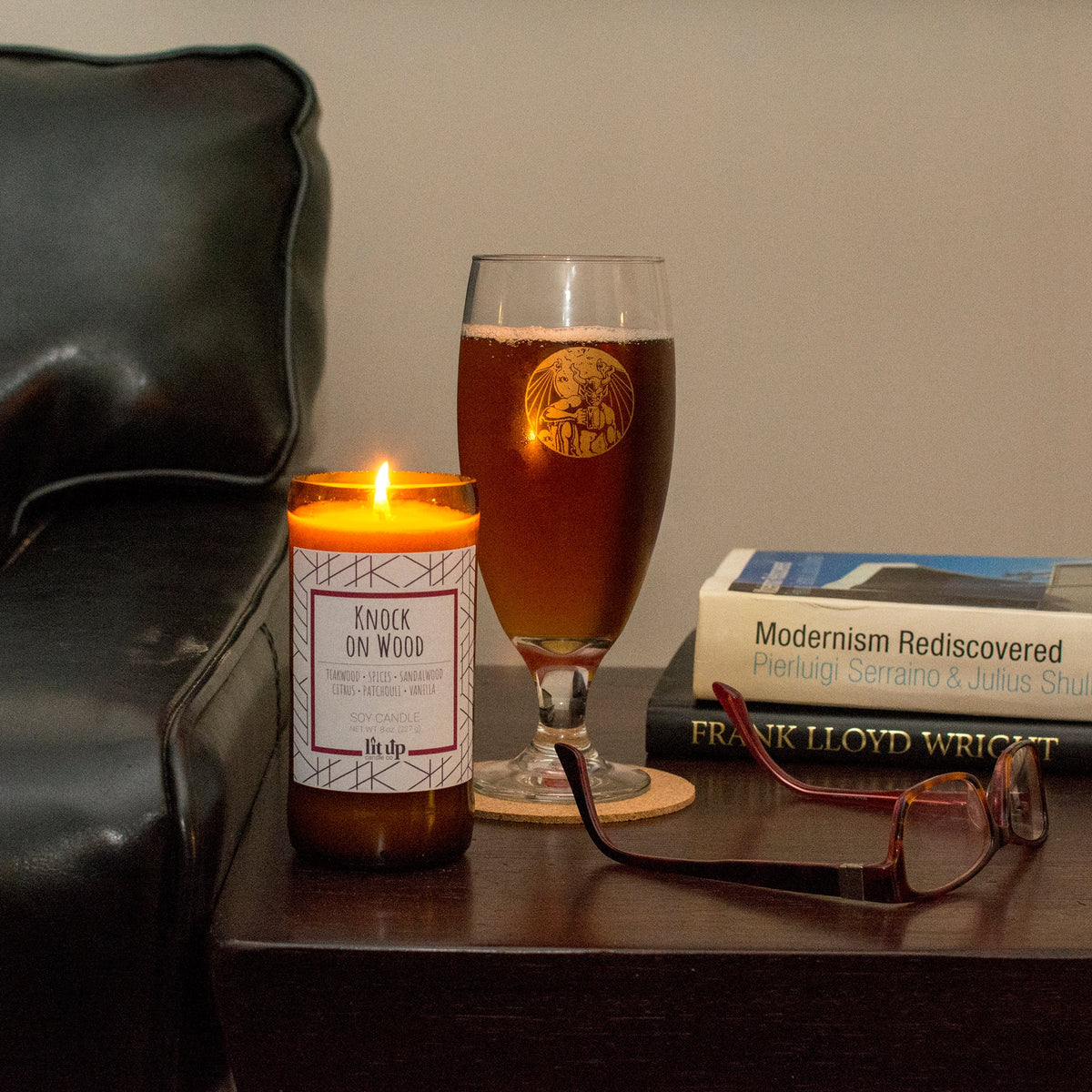 Knock on Wood 8 oz. soy candle in upcycled beer bottle - view 4