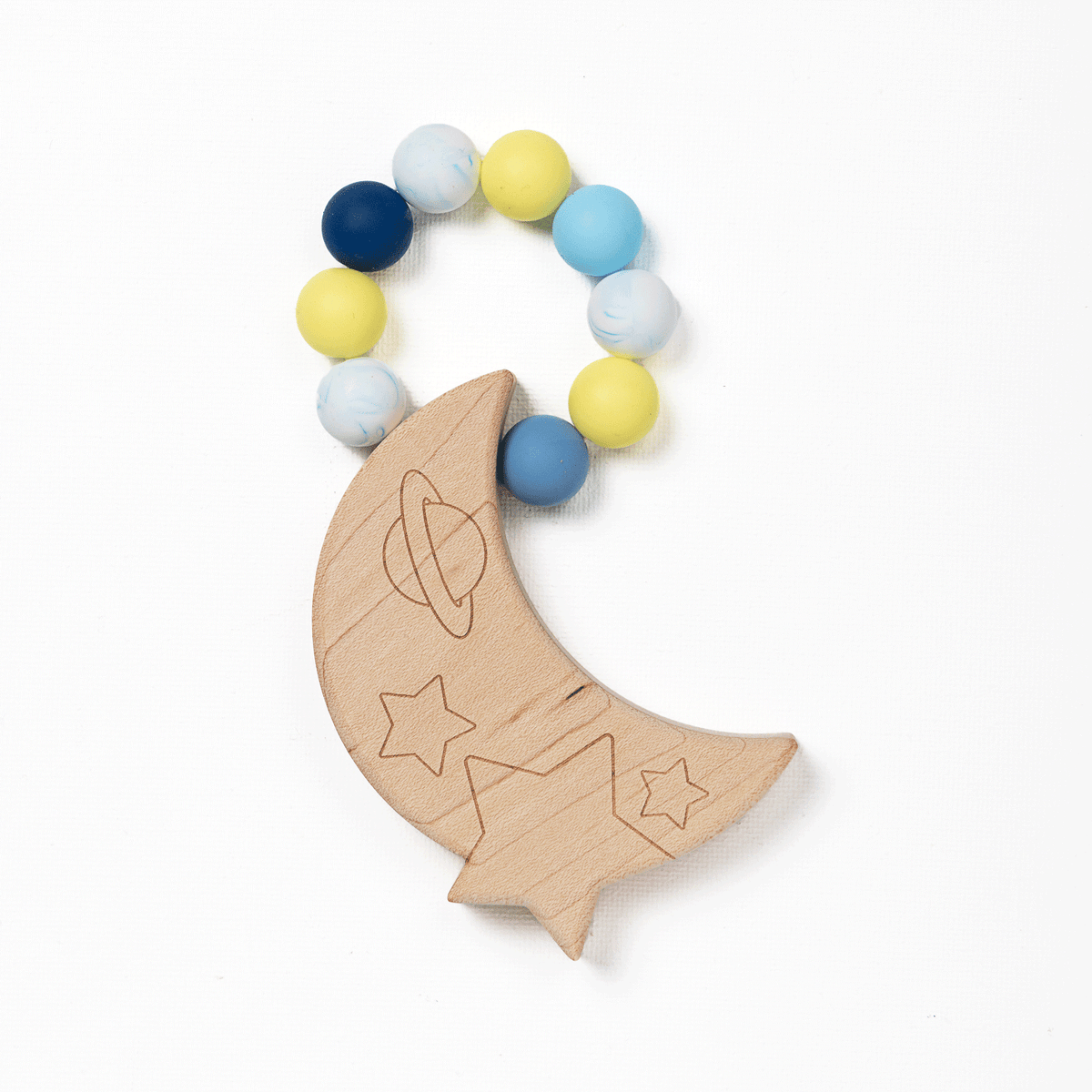 Silicone Bead Teether with Organic Cotton Bag - Calming Moon