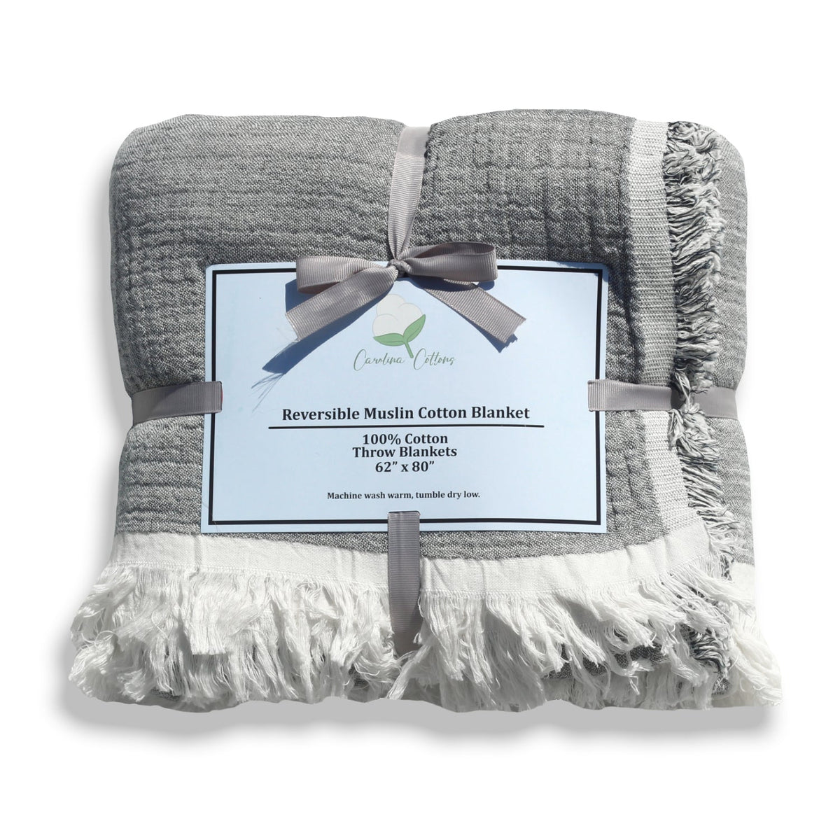 100% Cotton Reversible  Muslin Throw Blankets 60" x 80" - Grey Ivory - view 6