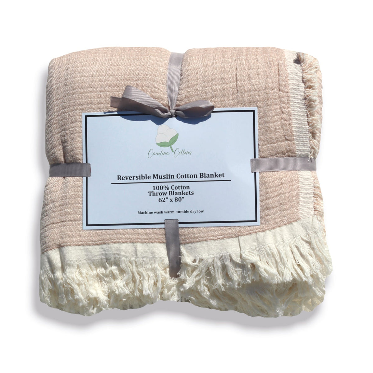 100% Cotton Reversible  Muslin Throw Blankets 60" x 80" - Coffee/Ivory - view 7