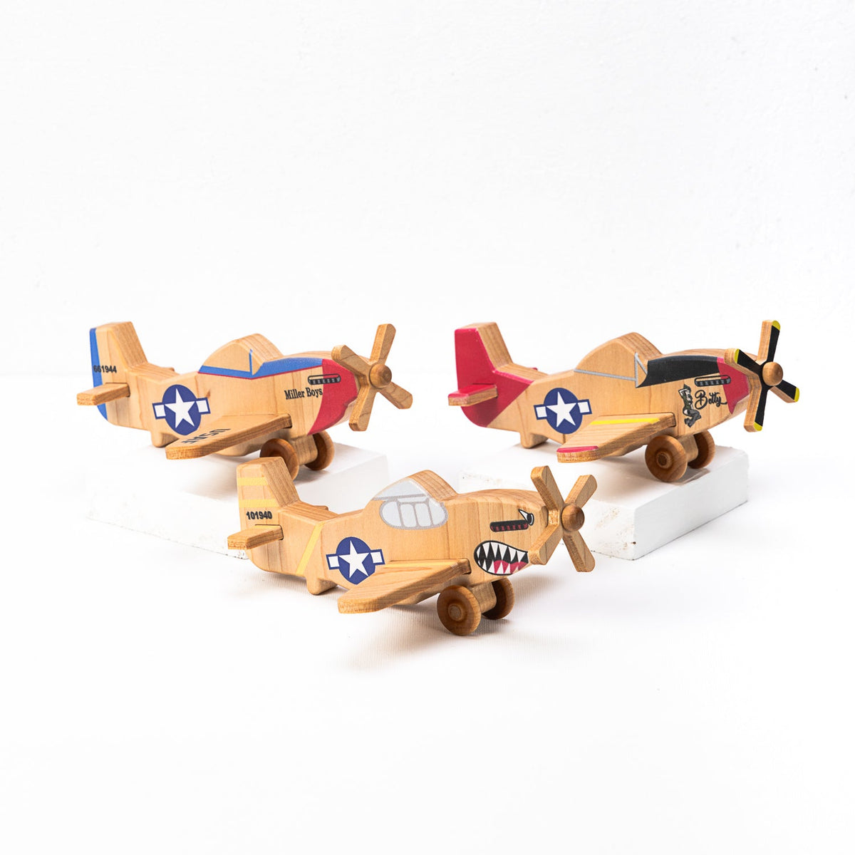 WWII Classic P-51 Mustang Wooden Toy Airplane Trio