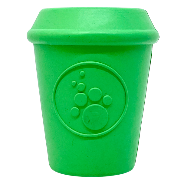 Coffee Cup Rubber Dog Chew Toy for Power Chewers - Treat Dispenser - Medium Coffee Cup Treat Dispenser - GREEN, Large Coffee 
