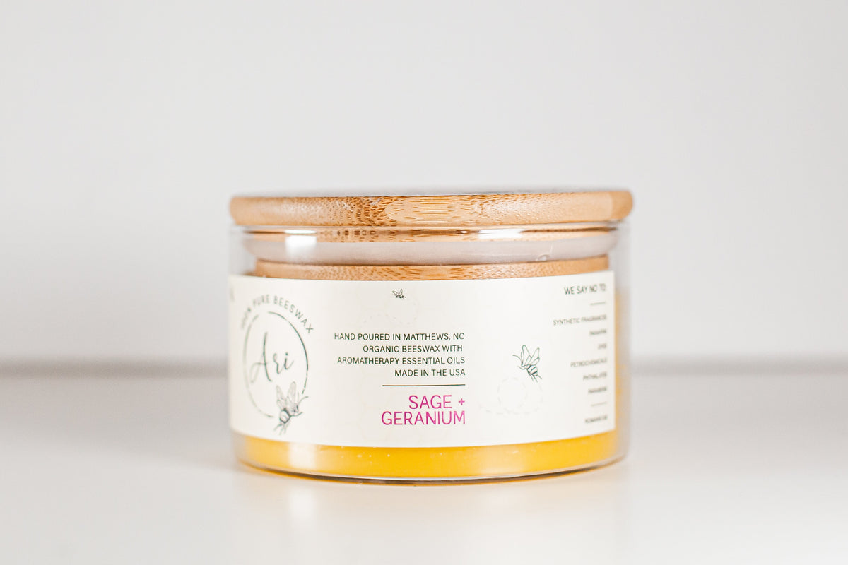 Sage Geranium Beeswax Candle |8 oz