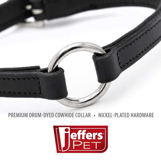 Jeffers Padded Black Leather Dog Collars with O-Ring and Nickel - view 2