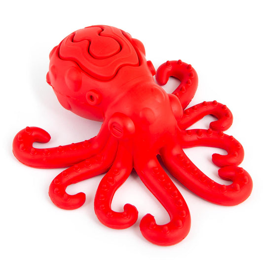 Jeffers Red Octopus Natural Rubber Treat Dispensing Dental Dog Chew - Red, Medium, 1