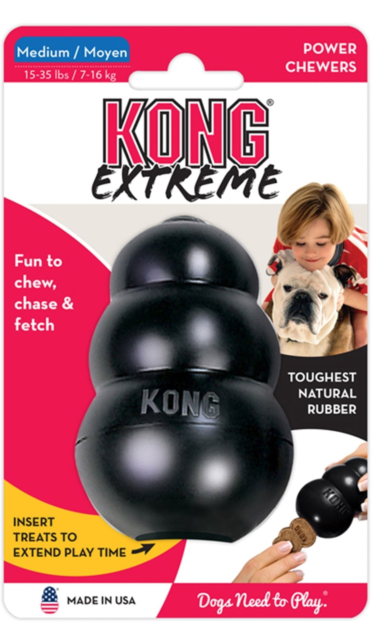 KONG Extreme Treat-Stuffing Dog Toy for Power Chewers - Medium (3.5"), Black, Single