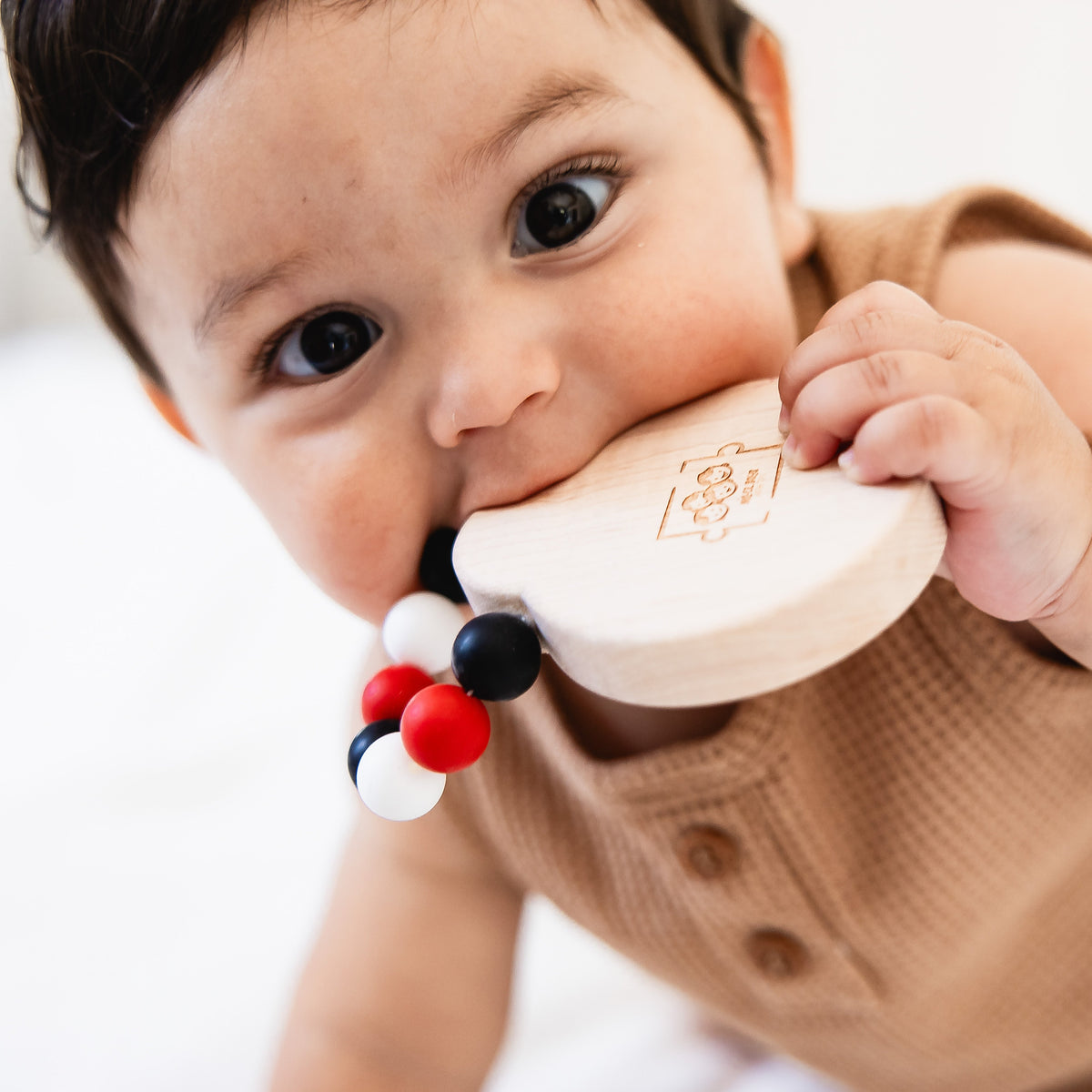 Silicone Bead Teether with Organic Cotton Bag - Ladybug - view 2