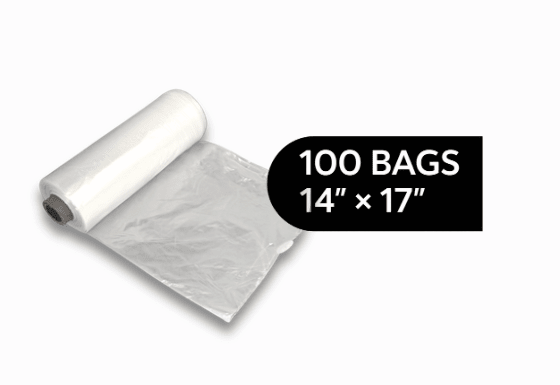 Produce Bags on Roll - 100 Count - Clear - 14" x 17" - Reusable Style