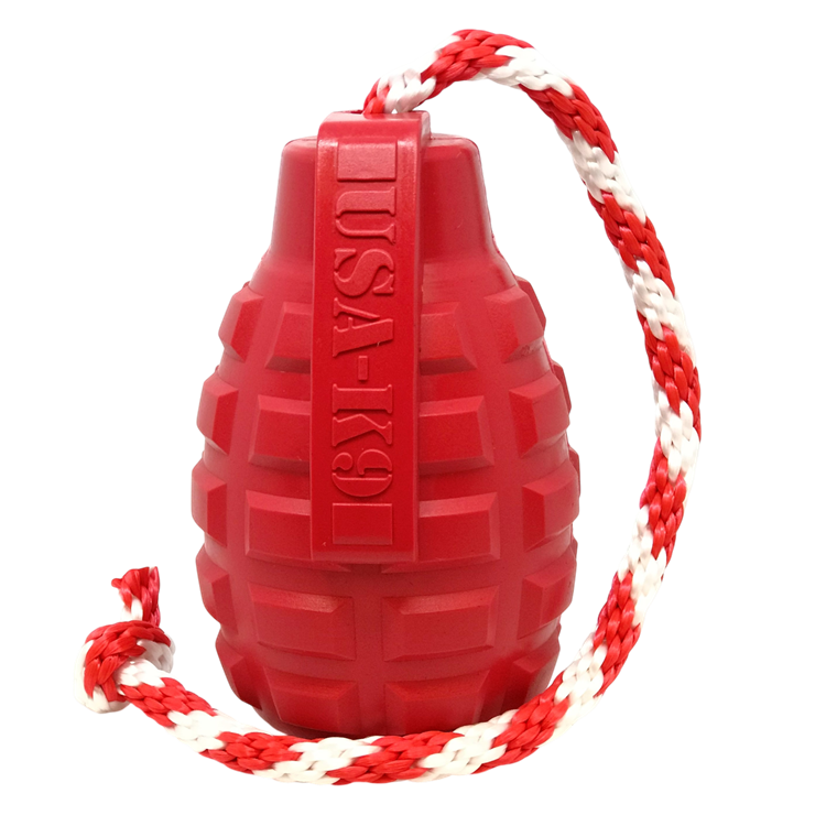 USA-K9 Grenade Rubber Dog Chew Toy - K9 Handler Reward Toy - USA Made - MEDIUM RED GRENADE REWARD TOY, LARGE RED GRENADE REWA