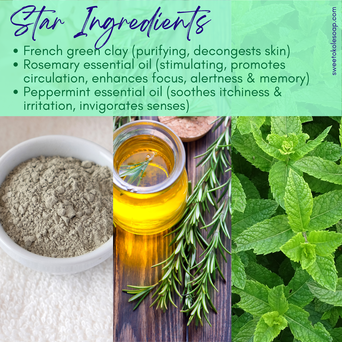 Green Clay & Rosemary Peppermint Soap, Crisp Scent Vegan Bar - view 2