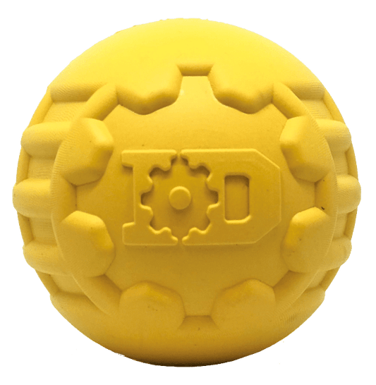 Industrial Dog Ball Rubber Chew Toy for Heavy Chewers - Yellow - LARGE ID BALL - YELLOW