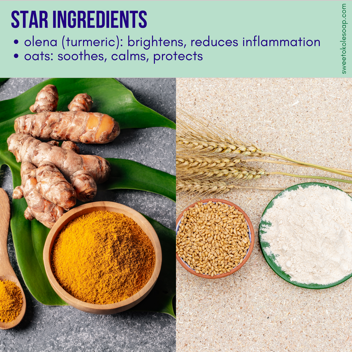 Turmeric Sensitive Skin Soap, Gentle Complexion Bar with Oats & Olena - view 3
