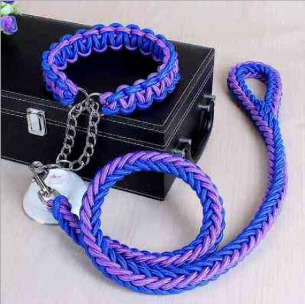 Double Strand Rope Large Dog Leashes Metal P Chain Buckle Contrast Colorful Pet Traction Rope Collar Set Firm 1.2m Length - i
