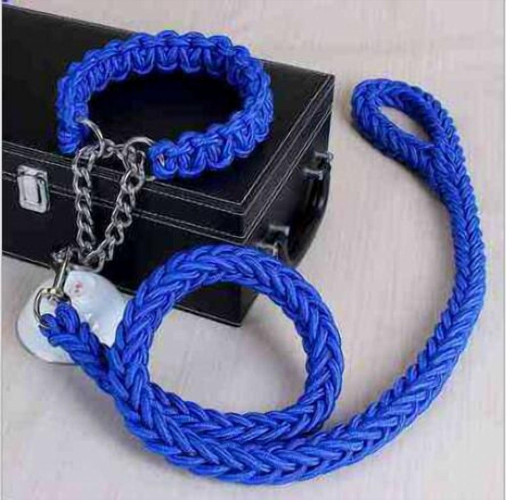 Double Strand Rope Large Dog Leashes Metal P Chain Buckle Contrast Colorful Pet Traction Rope Collar Set Firm 1.2m Length - i