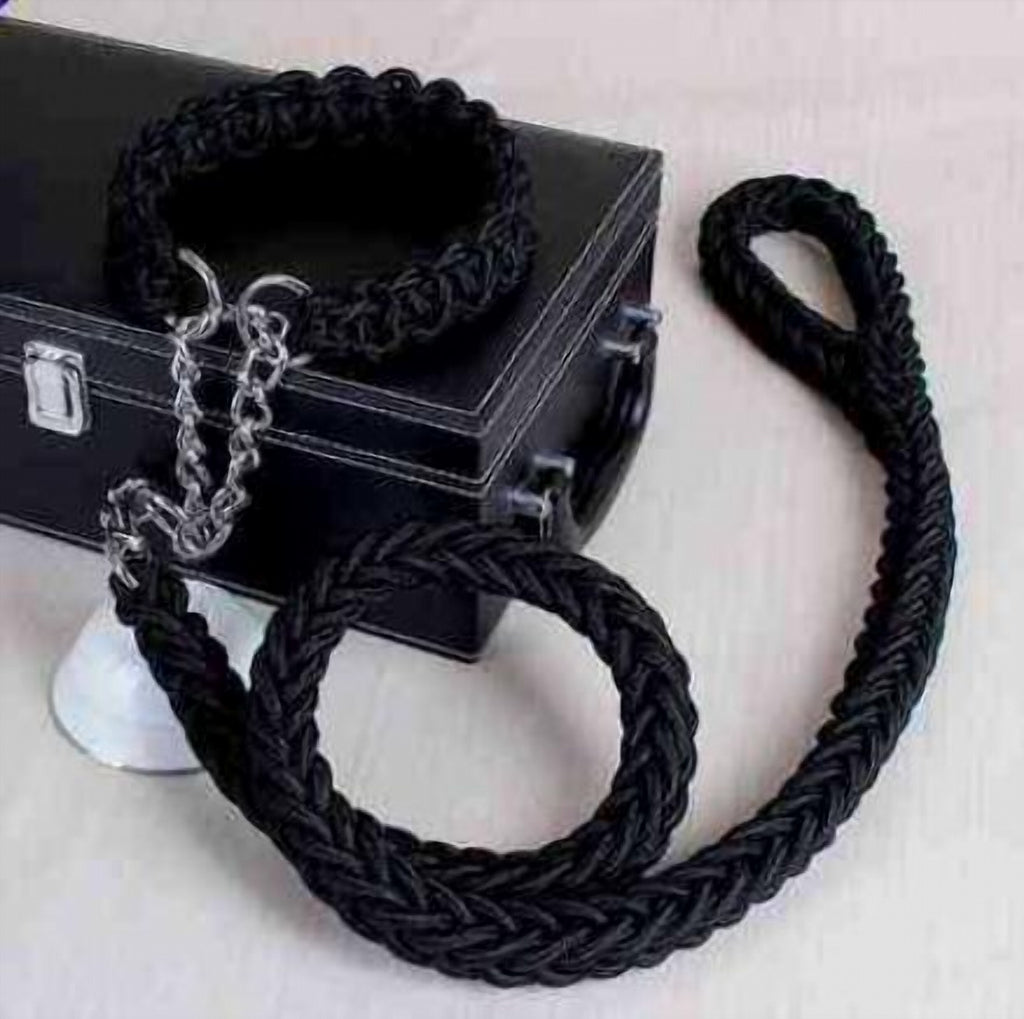 Double Strand Rope Large Dog Leashes Metal P Chain Buckle Contrast Colorful Pet Traction Rope Collar Set Firm 1.2m Length - i