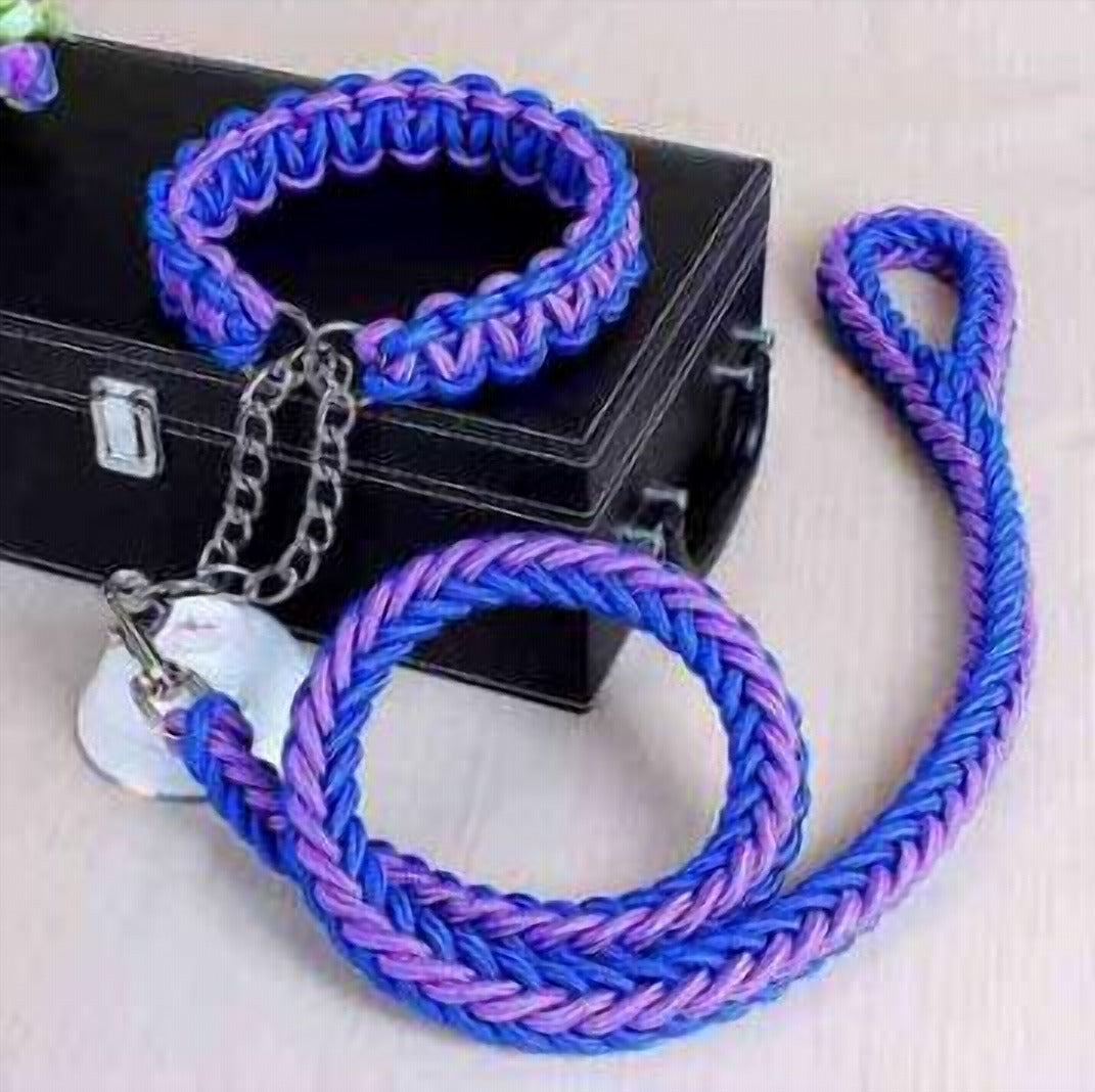 Double Strand Rope Large Dog Leashes Metal P Chain Buckle Contrast Colorful Pet Traction Rope Collar Set Firm 1.2m Length - i