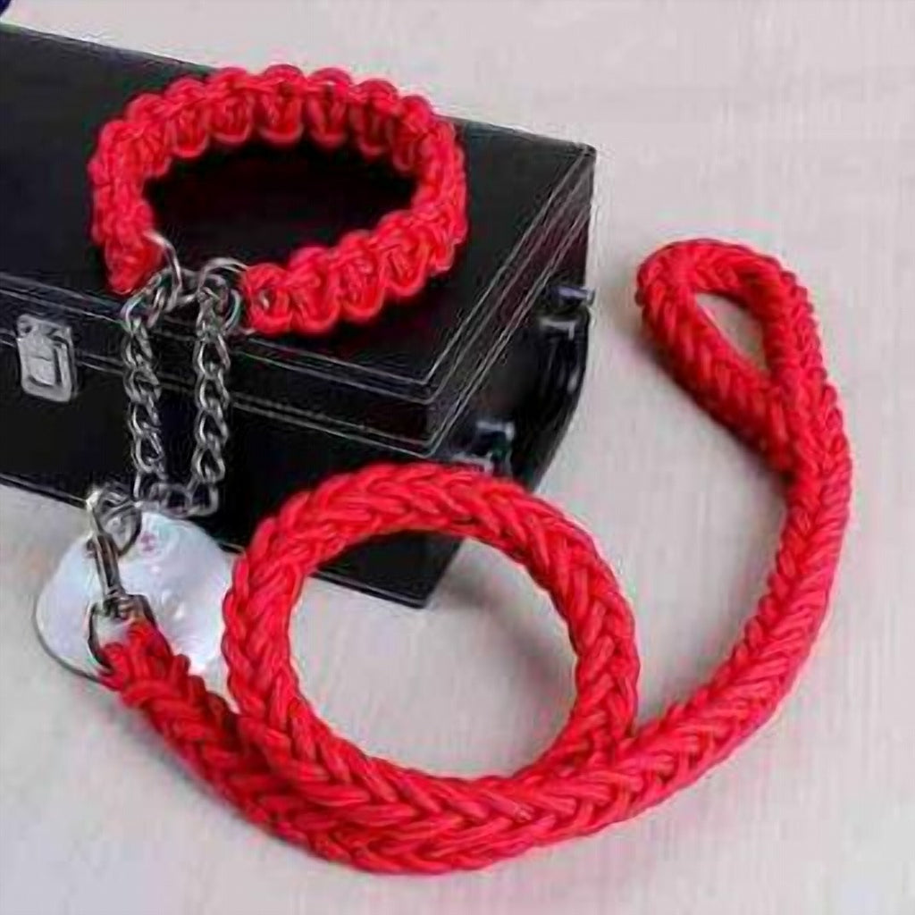 Double Strand Rope Large Dog Leashes Metal P Chain Buckle Contrast Colorful Pet Traction Rope Collar Set Firm 1.2m Length - i