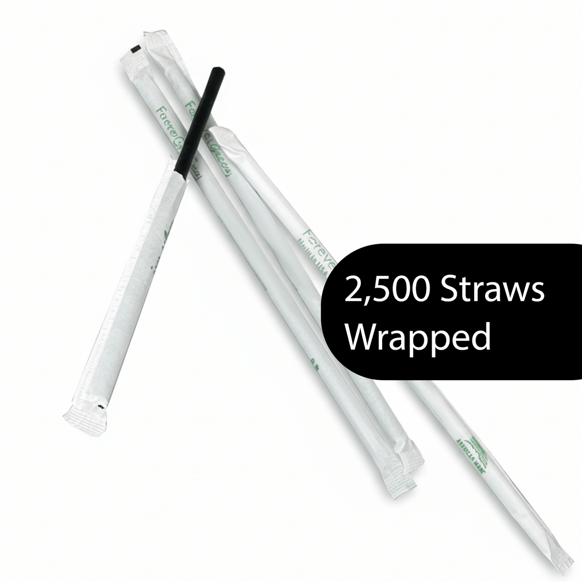 Wrapped 7.75'' x 0.24'' Compostable Black Jumbo Drinking Straws