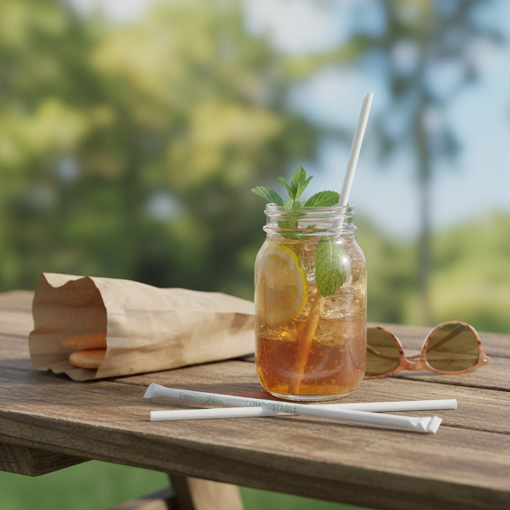Wrapped 7.75'' x 0.24'' Compostable White Jumbo Drinking Straws - view 4