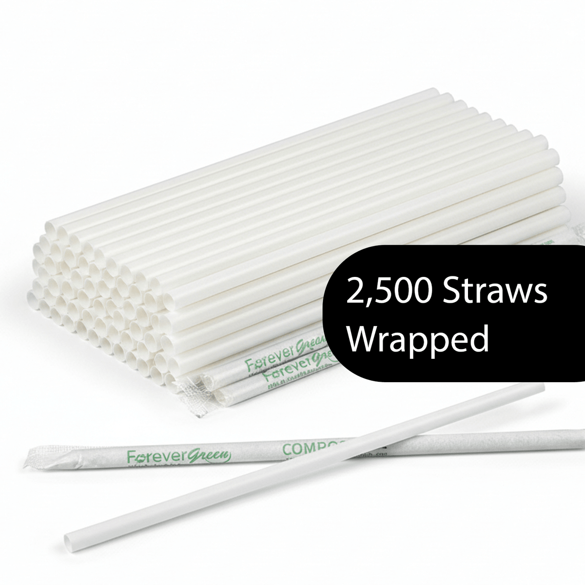 Wrapped 7.75'' x 0.24'' Compostable White Jumbo Drinking Straws